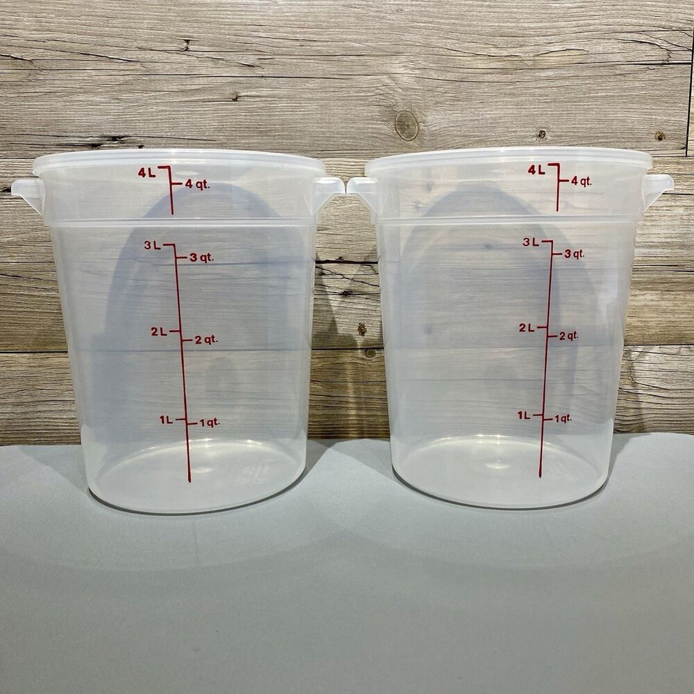 Set Of 2 Cambro 4 Qt Poly Food Storage Containers With 2 Lids RFS4PP Translucent
